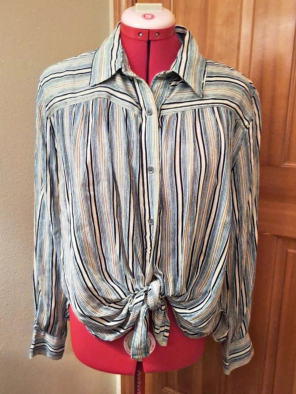 Vanilla Star Striped Button Down Top in Blue & Cream Size Medium NWT